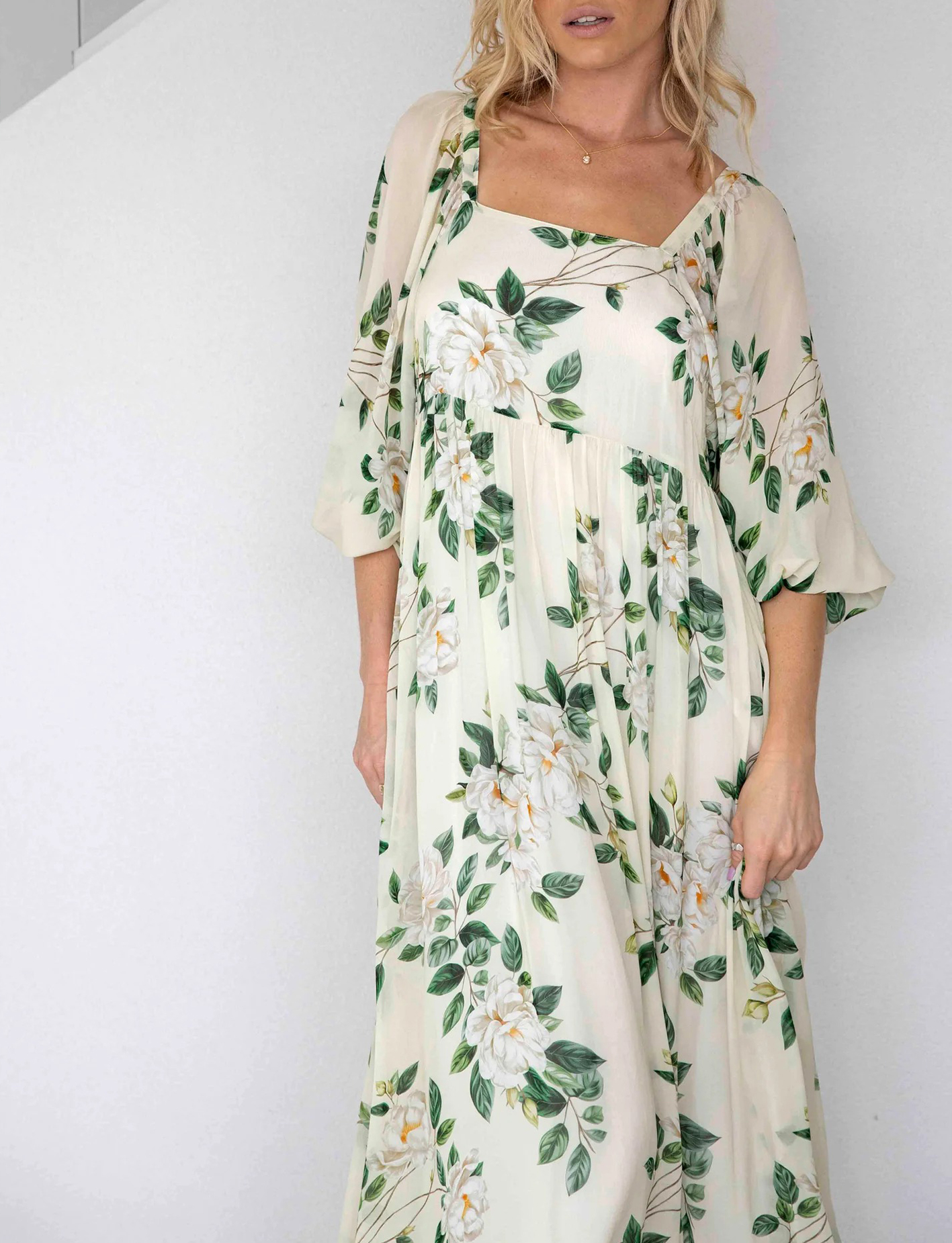 [Copy]New Arrivals🔥 Women's Printed V-Neck Bat Long Sleeve Dress Midi Length  Casual Regular