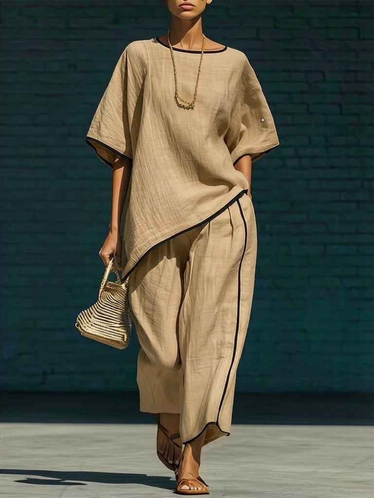 Women's loose matching set in Khaki