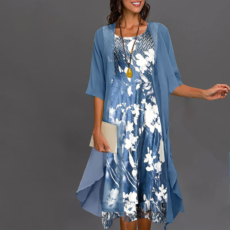 馃敟 LIMITED TIME: 70% OFF  Women Floral Print Two Piece Half Sleeve Midi Dress Set