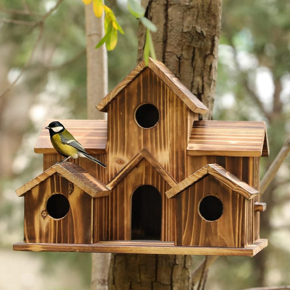 Multi-Level Wooden Bird House - Cozy & Spacious Home for Wild Birds