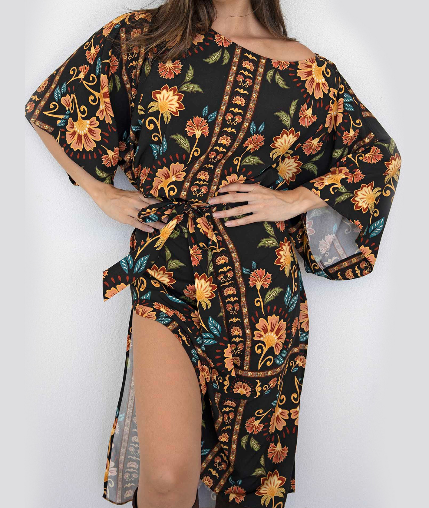 [Copy]New Arrivals🔥 Women's Printed V-Neck Bat Long Sleeve Dress Midi Length  Casual Regular