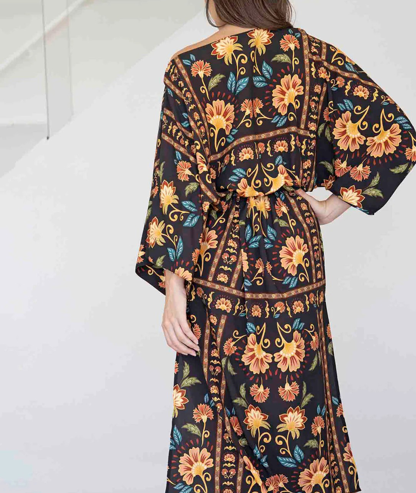 [Copy]New Arrivals🔥 Women's Printed V-Neck Bat Long Sleeve Dress Midi Length  Casual Regular