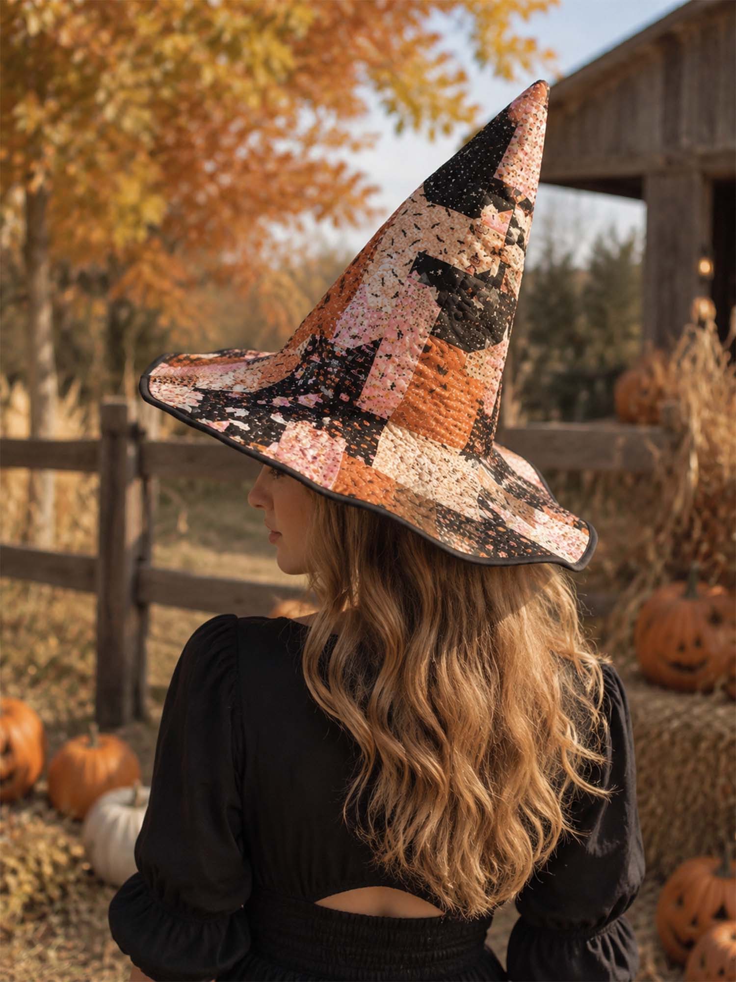 Cute Halloween Patchwork Handcrafted Quilted Witch Hat