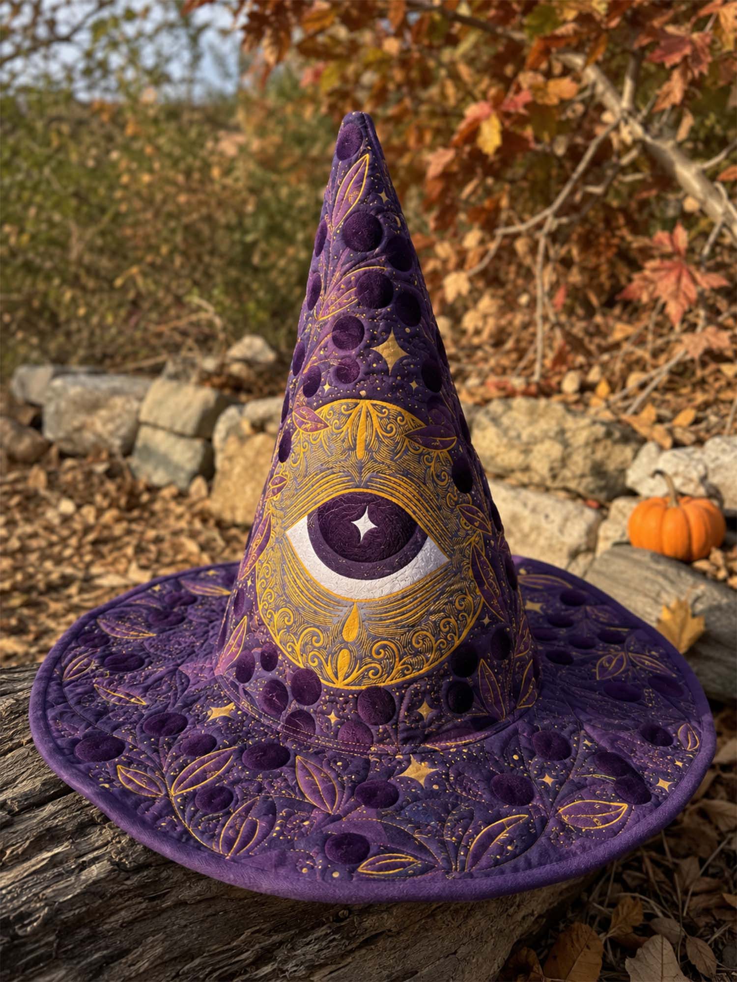 Mystic Moon Eye Celestial Gothic Handcrafted Quilted Witch Hat