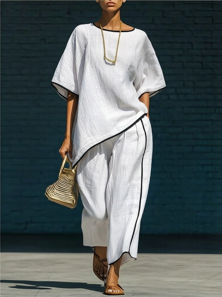 Women's casual resort loose two-piece set in White