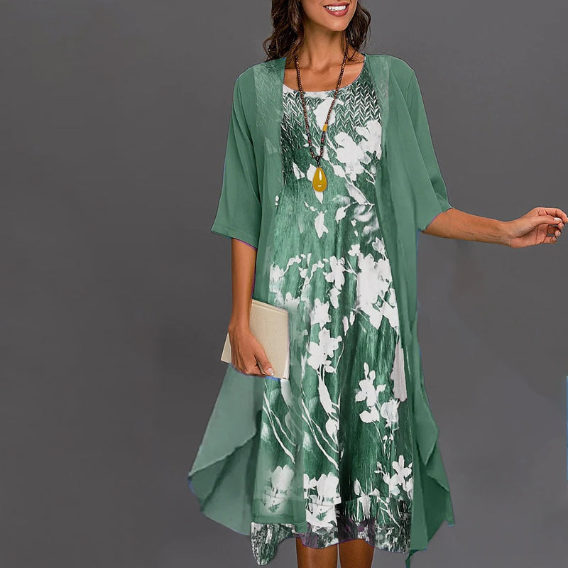 馃敟 LIMITED TIME: 70% OFF  Women Floral Print Two Piece Half Sleeve Midi Dress Set