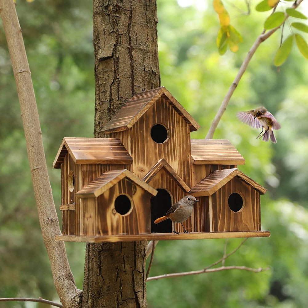 Multi-Level Wooden Bird House - Cozy & Spacious Home for Wild Birds