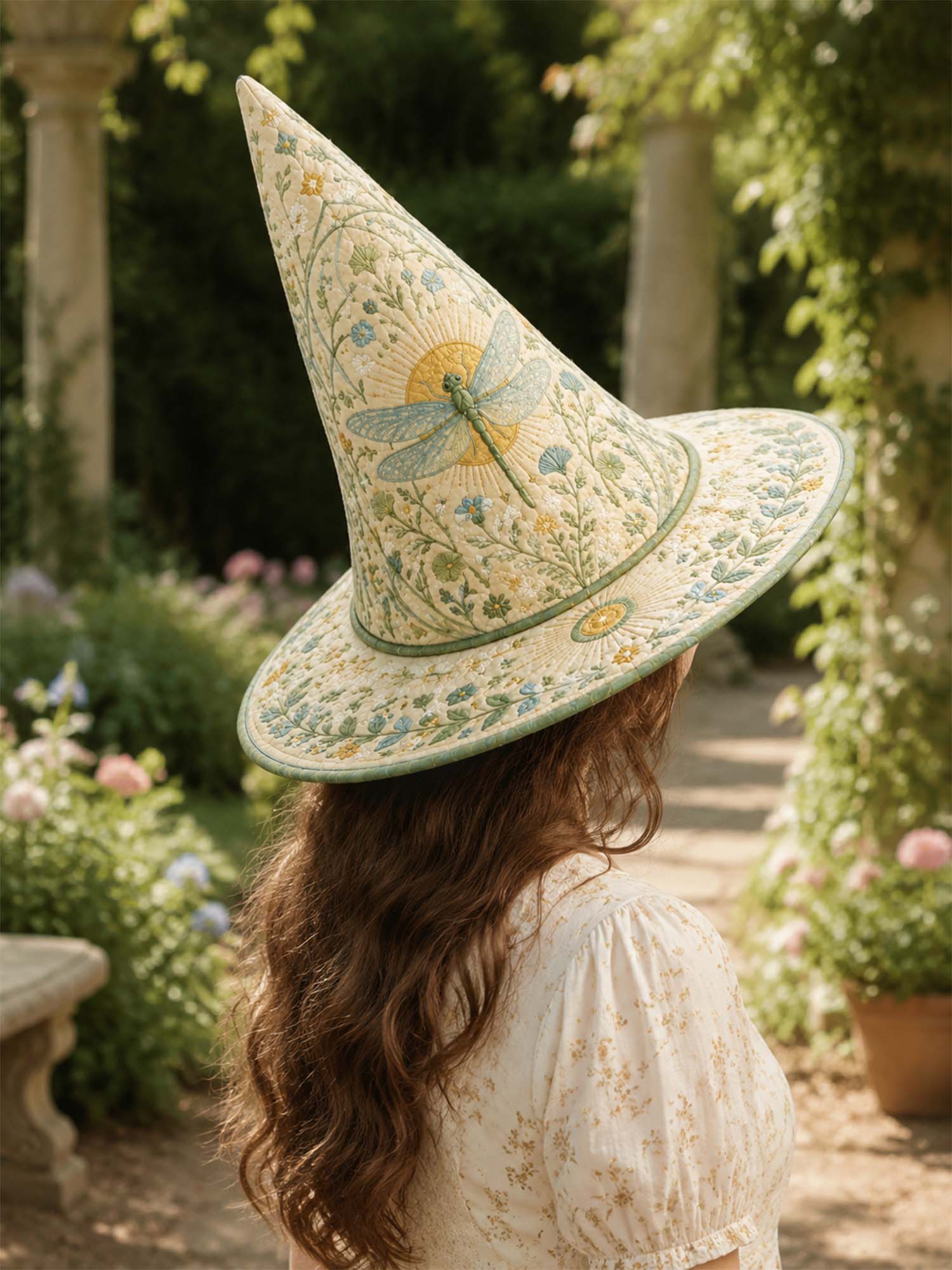 Dragonfly Garden Vintage Fairy Handcrafted Quilted Witch Hat