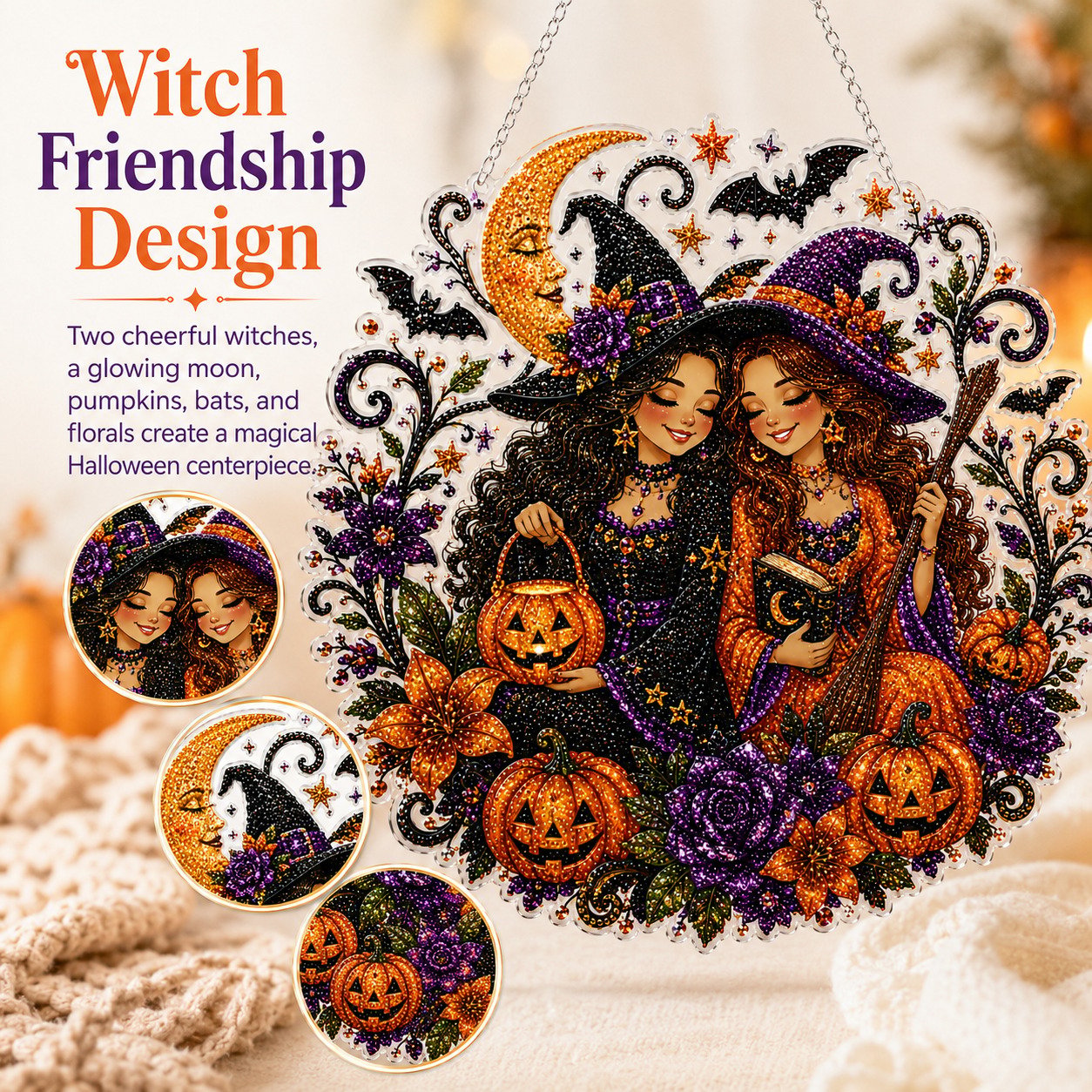 🔥Last Day 49% OFF - 🧙‍♀️🎃Halloween Witch Friendship Diamond Art Window Suncatcher
