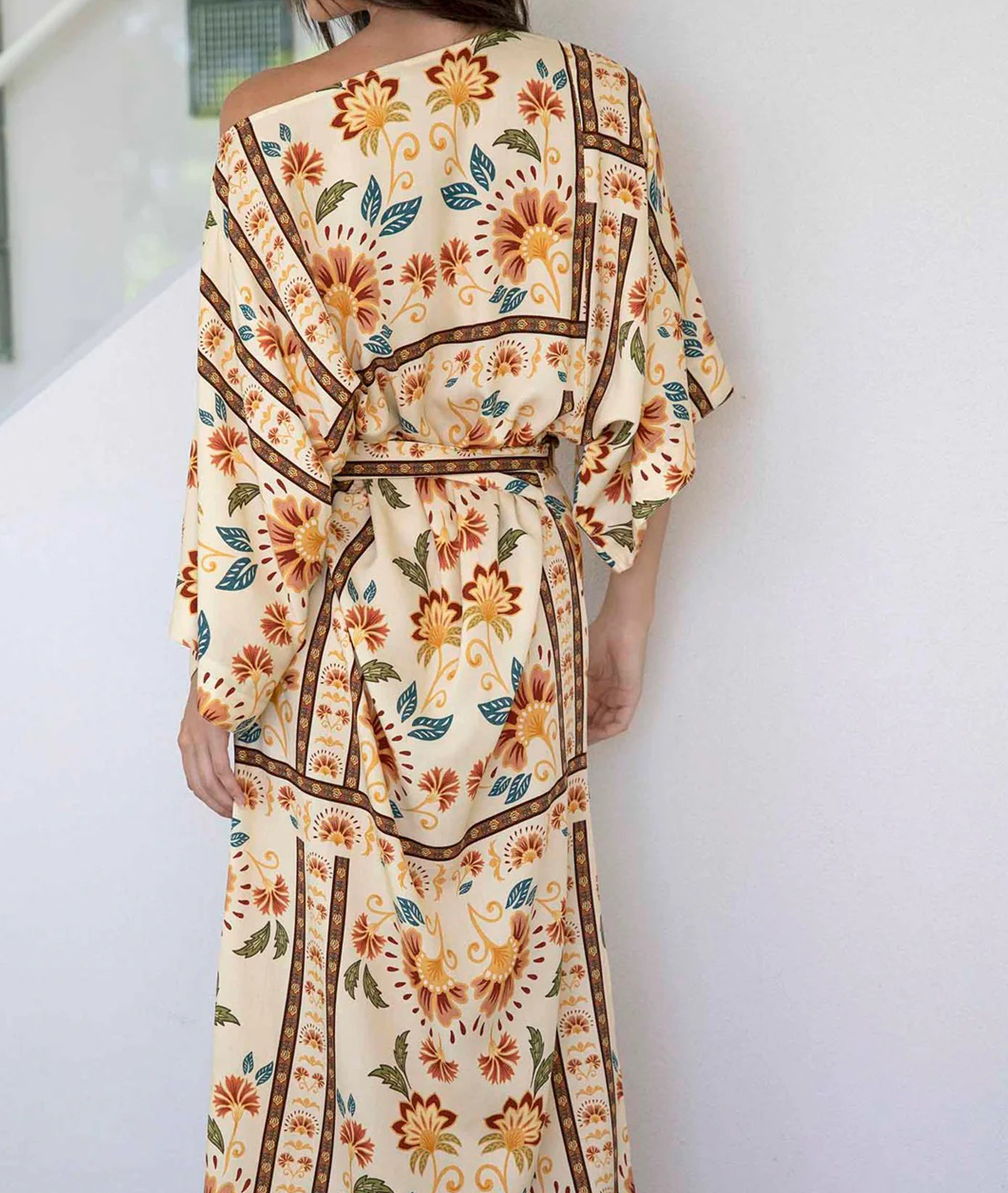 [Copy]New Arrivals🔥 Women's Printed V-Neck Bat Long Sleeve Dress Midi Length  Casual Regular