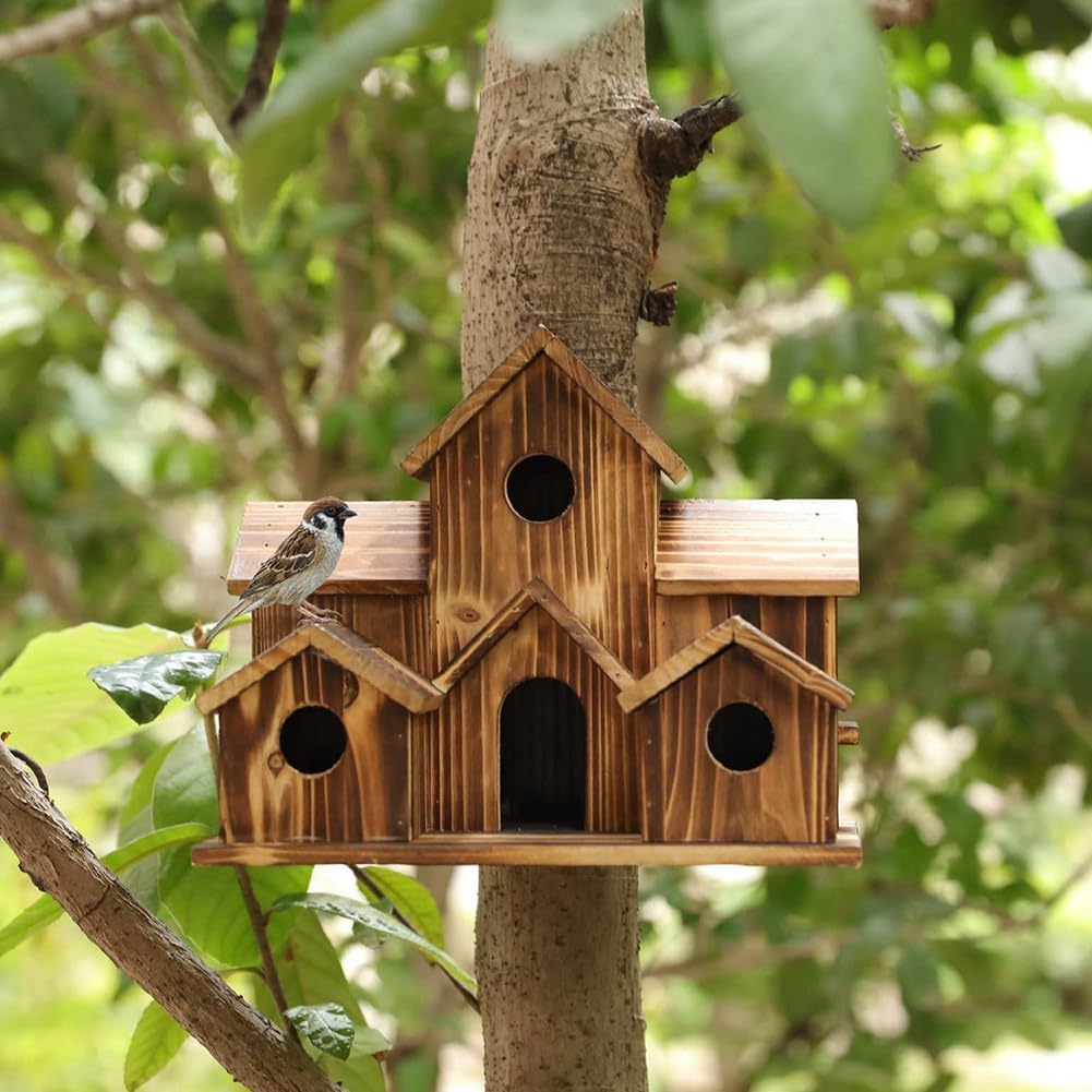 Multi-Level Wooden Bird House - Cozy & Spacious Home for Wild Birds