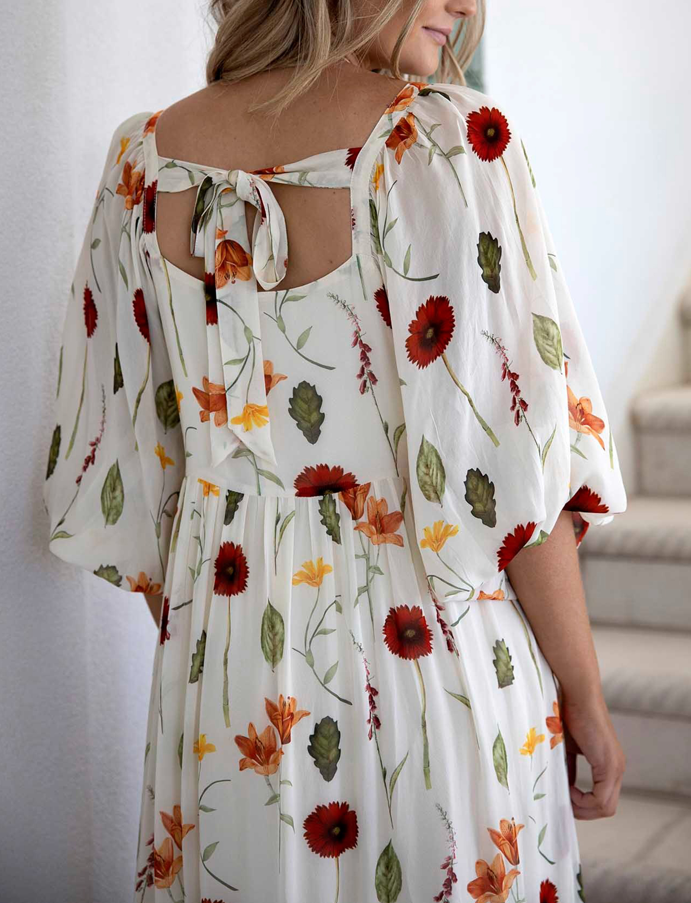 [Copy]New Arrivals🔥 Women's Printed V-Neck Bat Long Sleeve Dress Midi Length  Casual Regular