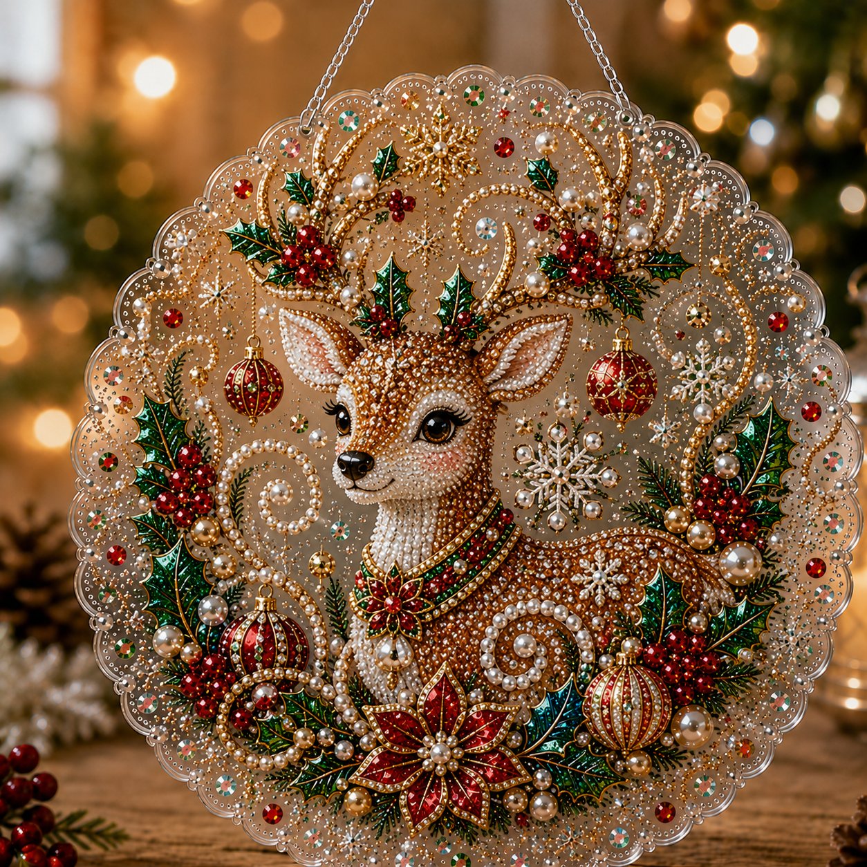🎄 Premium Christmas Pearl Diamond Art Ornament Kit | DIY Holiday Hanging Decor