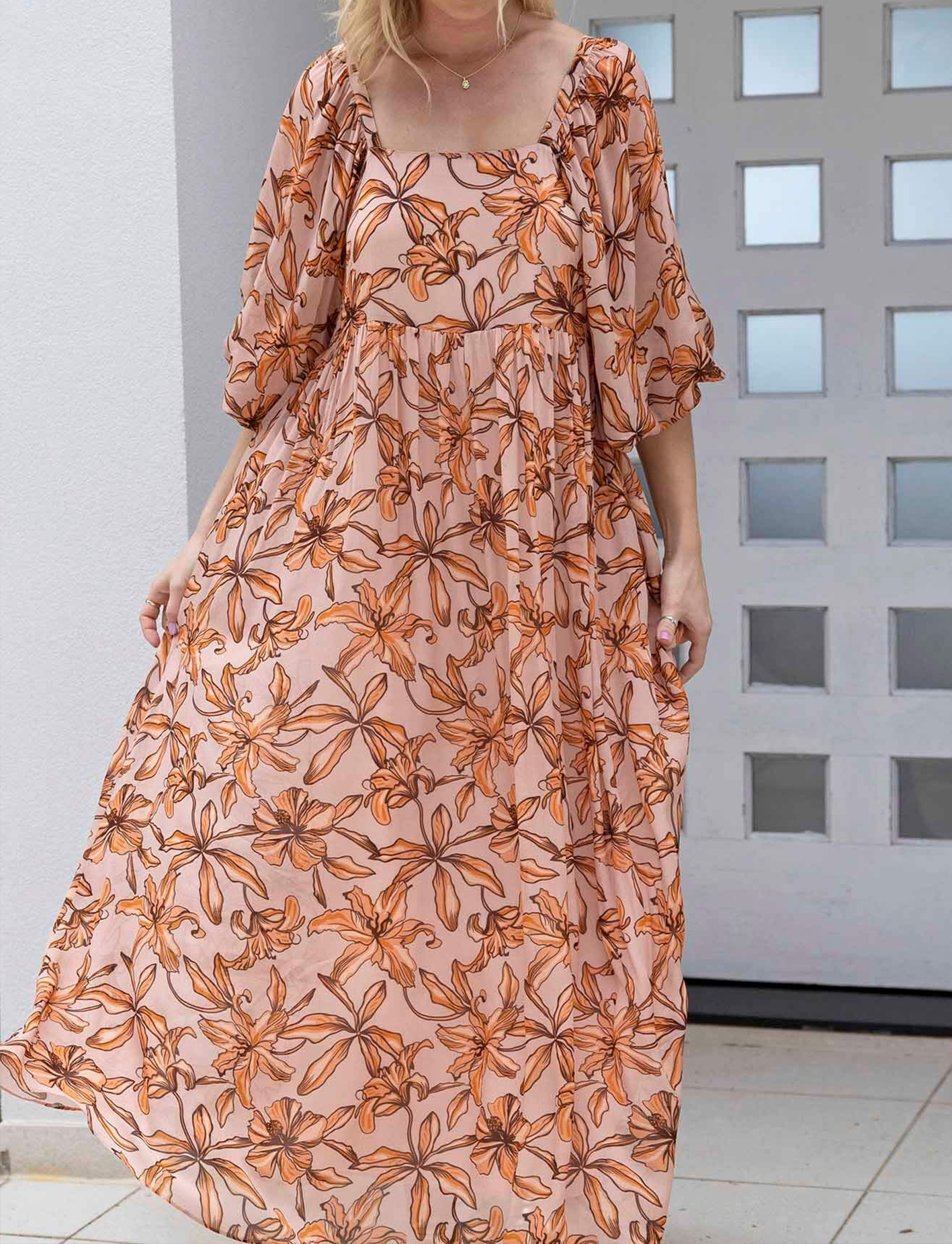 [Copy]New Arrivals🔥 Women's Printed V-Neck Bat Long Sleeve Dress Midi Length  Casual Regular