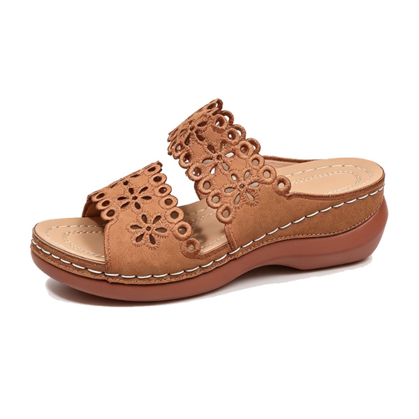 Hollow Embroidery Platform Slides with Built-In Arch Support & Slip On Convenience
