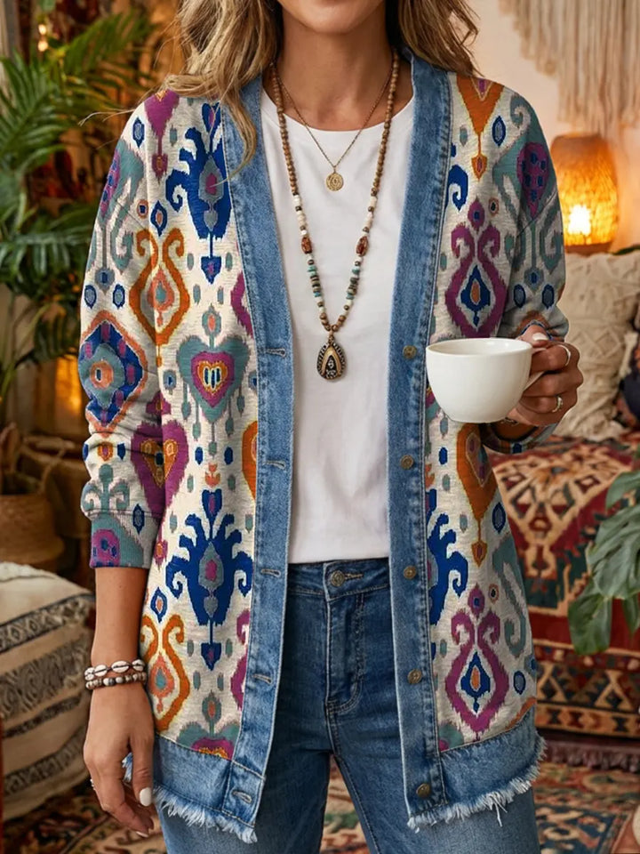 Clearance Sale! 🔥 Women's elegant, slim-fitting denim jacket with vintage floral pattern.