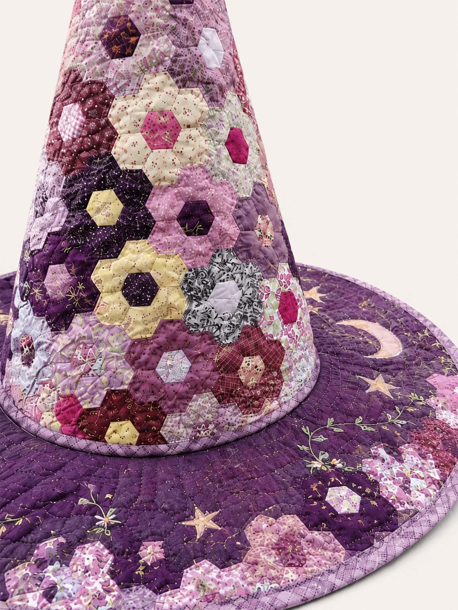 Hexagon Patchwork Celestial Handcrafted Quilted Witch Hat