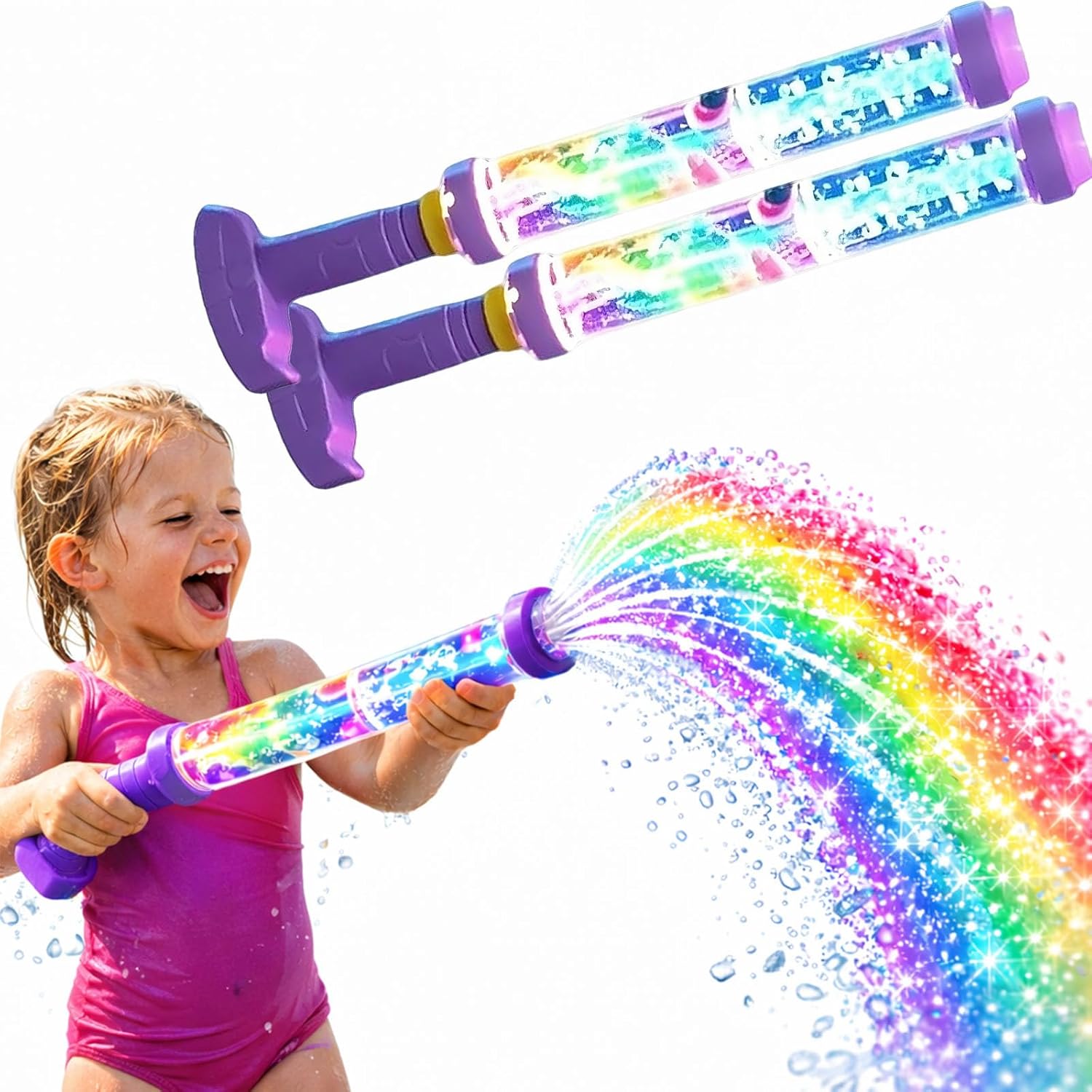 2026 New Glowing Rainbow LED Water Blaster, Summer Fun That Pops Like Magic, Pull-Push Firework Water Blaster, Rainbow Water Gun for Pool Party Outdoor Summer Water Games (1pcs)