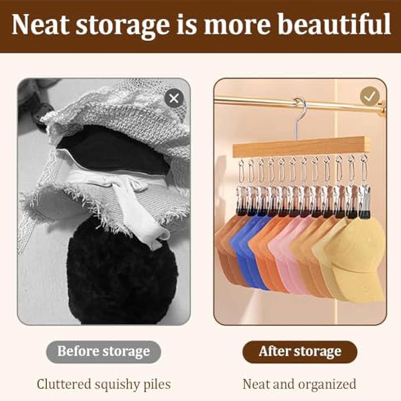 Pure Wood Rotating Closet Organizer - Vertical Space Saver & Wrinkle-Free Storage Solution, 2026 Upgraded Closet Organizer with 12 Clips, Legging Hangers for Closet Organizer, Storage