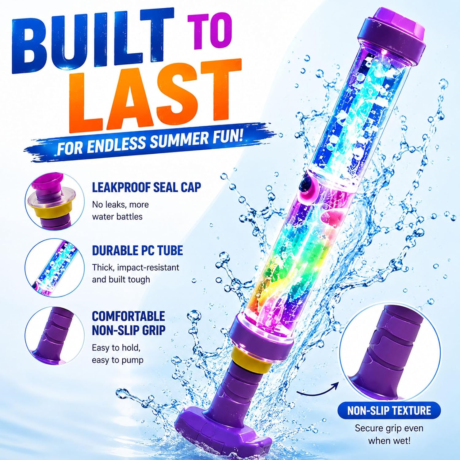2026 New Glowing Rainbow LED Water Blaster, Summer Fun That Pops Like Magic, Pull-Push Firework Water Blaster, Rainbow Water Gun for Pool Party Outdoor Summer Water Games (1pcs)