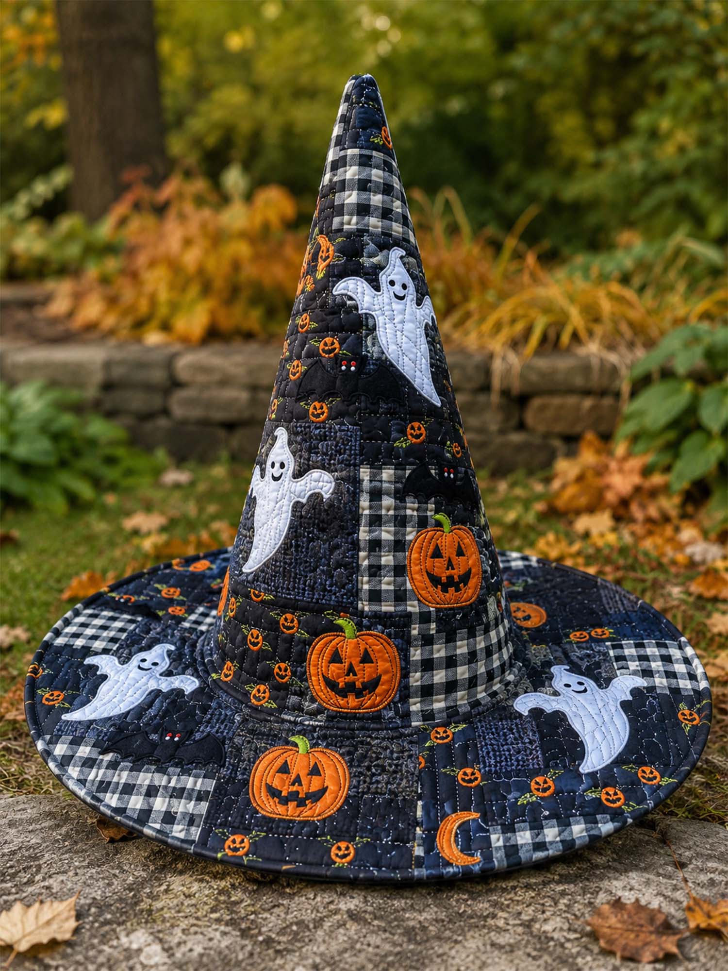 Spooky Ghost Halloween Handcrafted Quilted Witch Hat