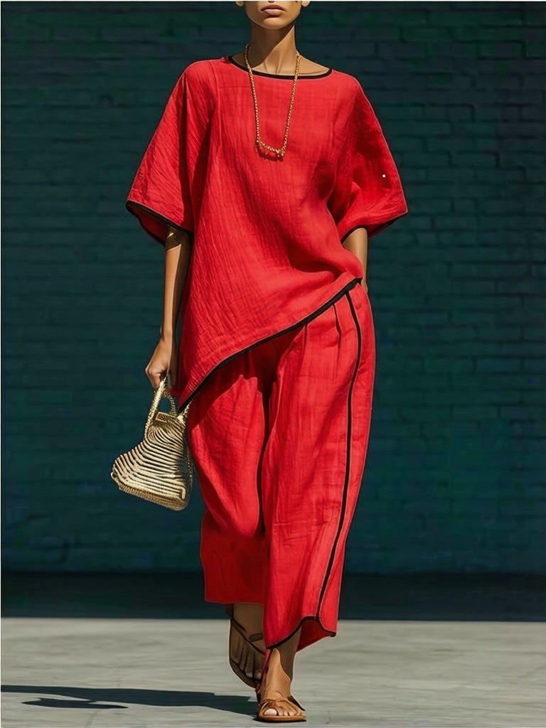Women's resort top and pants set in Red