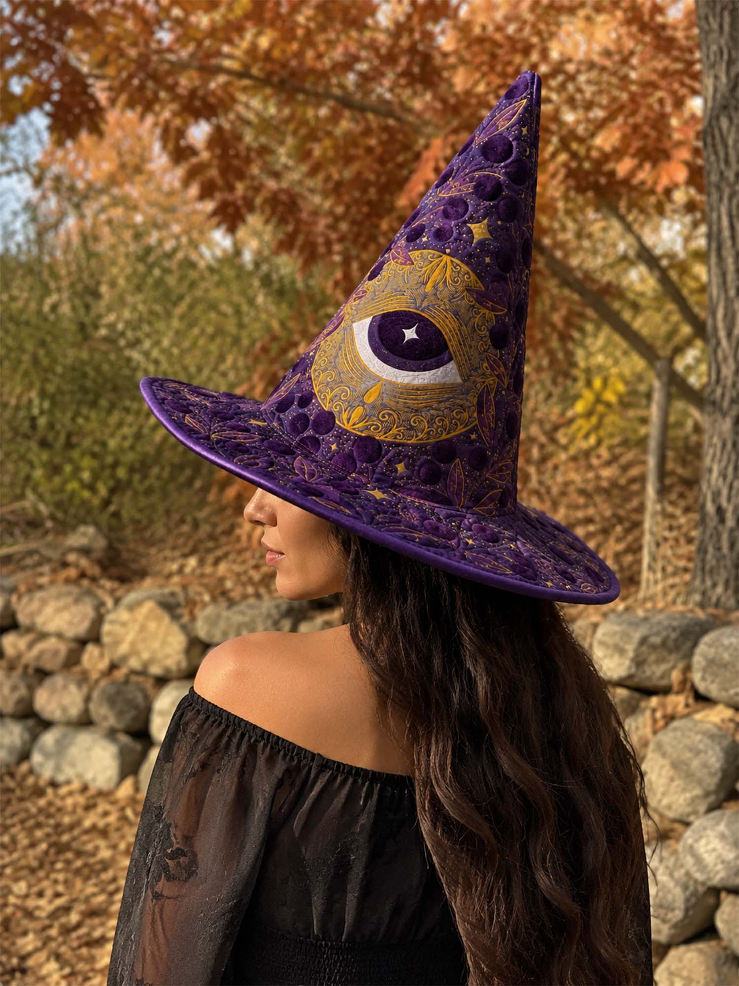 Mystic Moon Eye Celestial Gothic Handcrafted Quilted Witch Hat