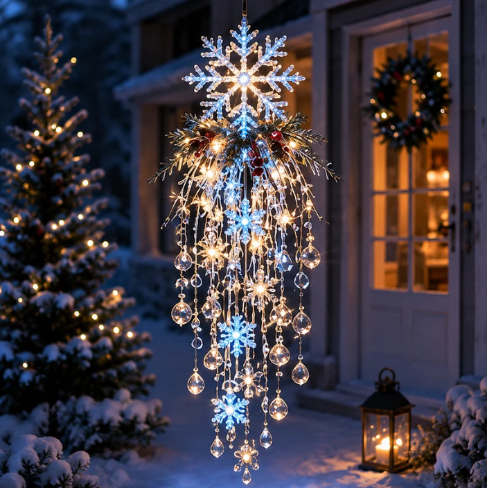 Crystal Cascade Christmas LightTM – Hanging Snowflake & Crystal LED Porch Décor ✨❄️