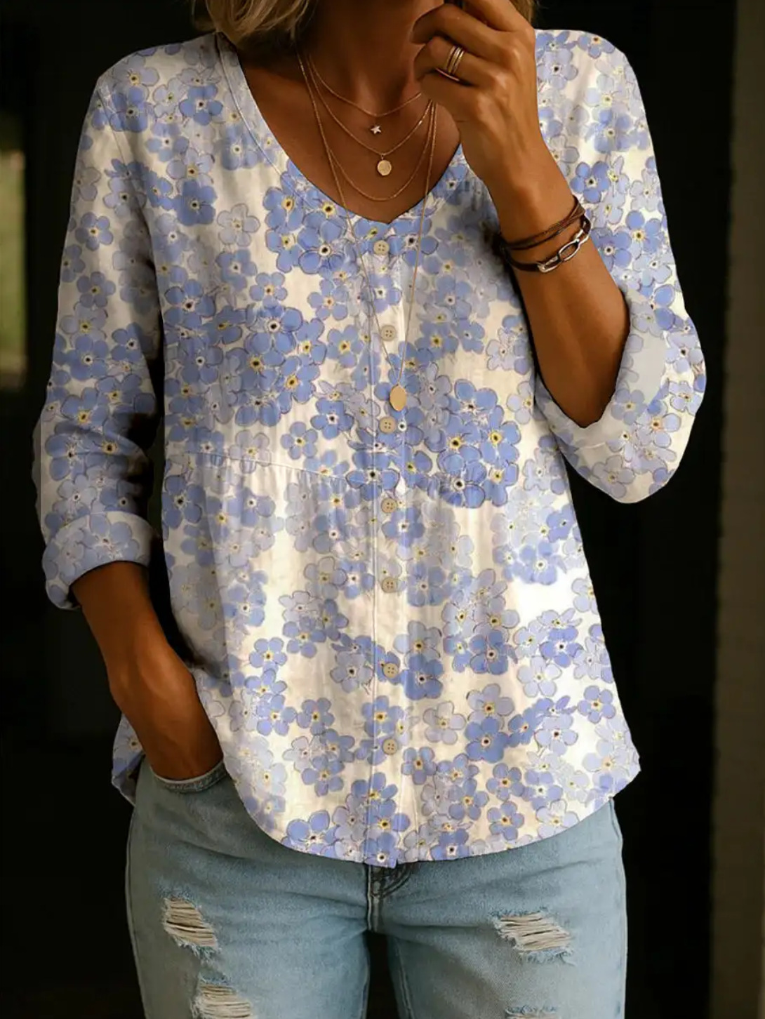 New Arrivals🔥 Women's Vintage Flower Art Print Linen Cotton Shirt