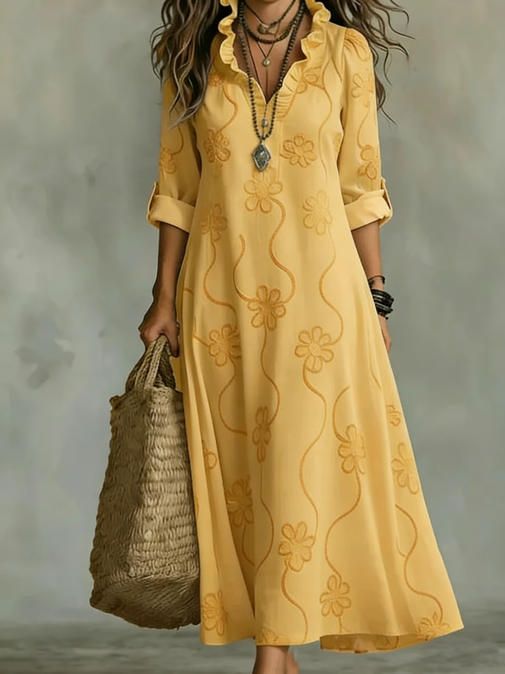 Retro Ruffled Collar Floral A-line Dress