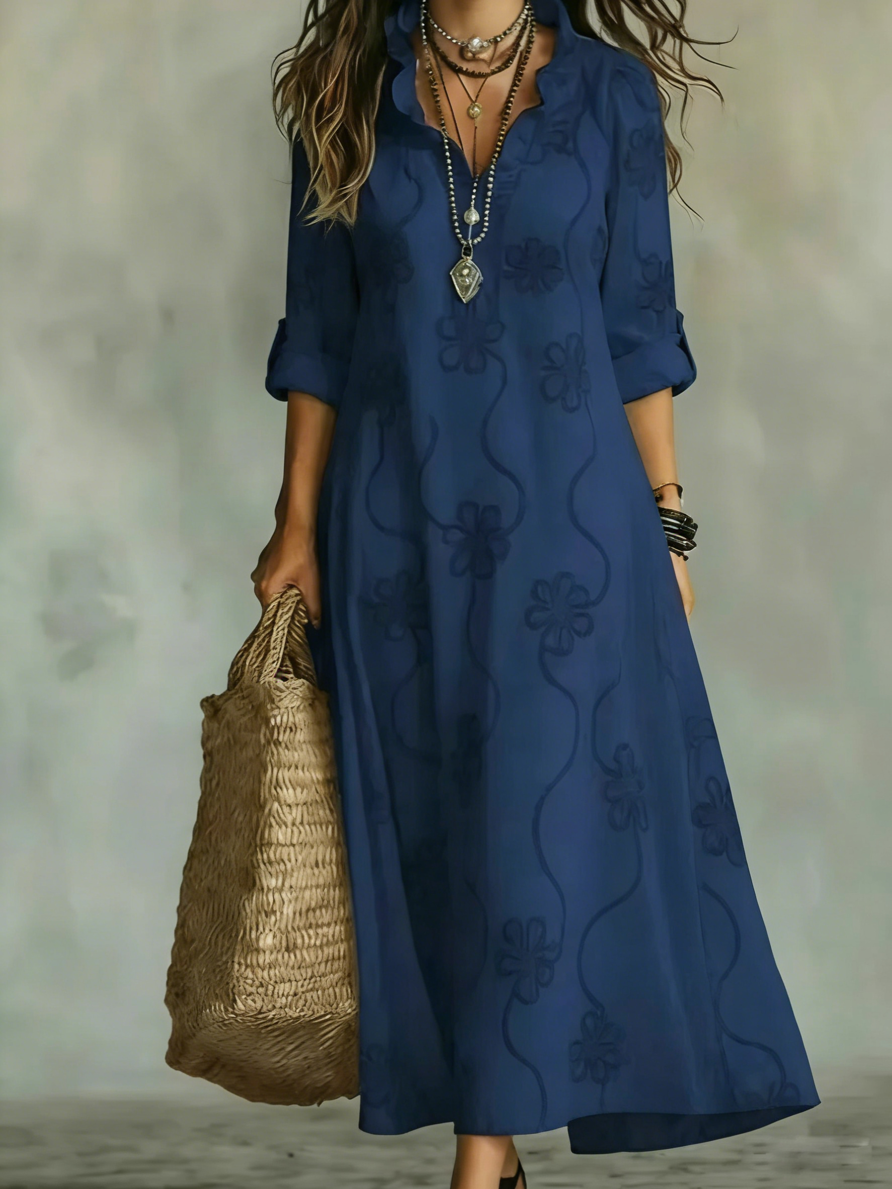 Retro Ruffled Collar Floral A-line Dress