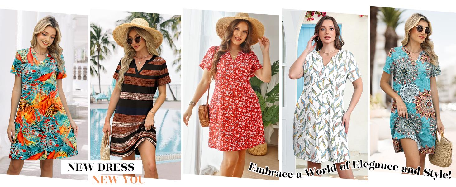 OFEEFAN Dresses for Women 2026 Casual Summer V Neck Wedding Guest Dress Short Sleeve Fashion Beach Vacation Clothes OFEEFAN Dresses for Women 2026 Casual Summer V Neck Wedding Guest Dress Short Sleeve Fashion Beach Vacation Clothes