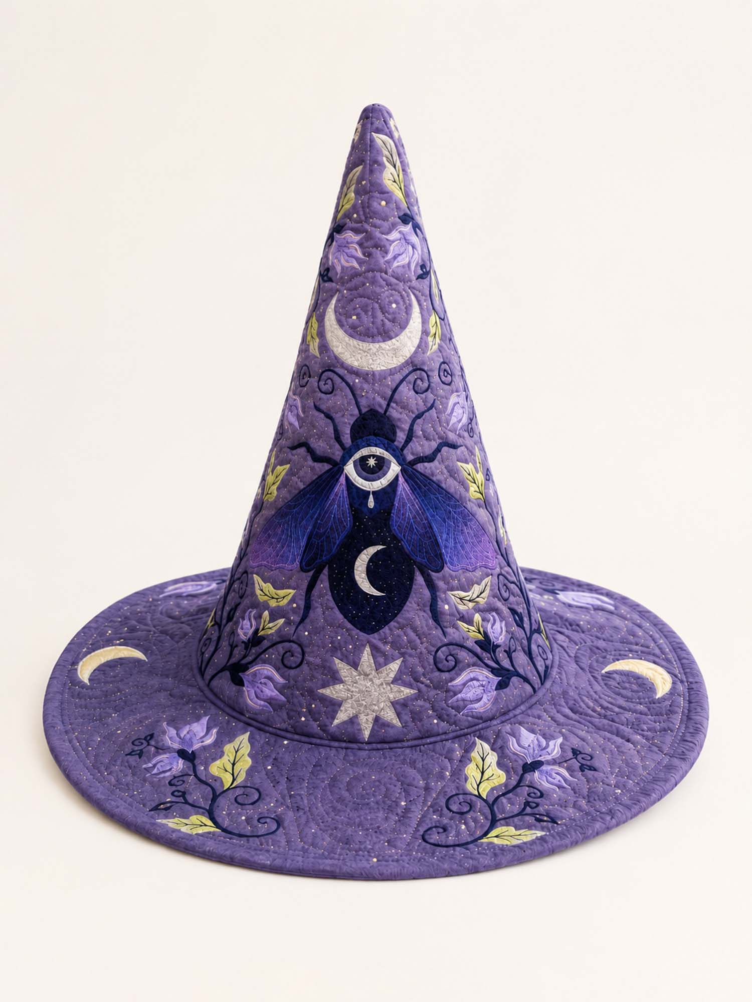 Purple Moon Mystic Celestial Handcrafted Quilted Witch Hat