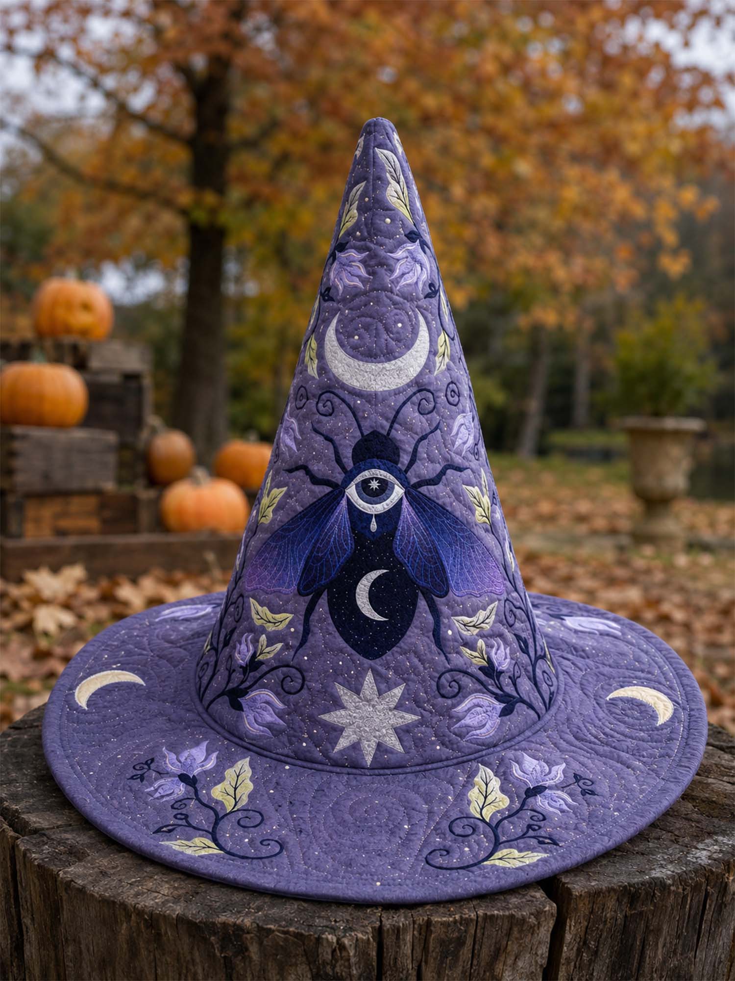 Purple Moon Mystic Celestial Handcrafted Quilted Witch Hat