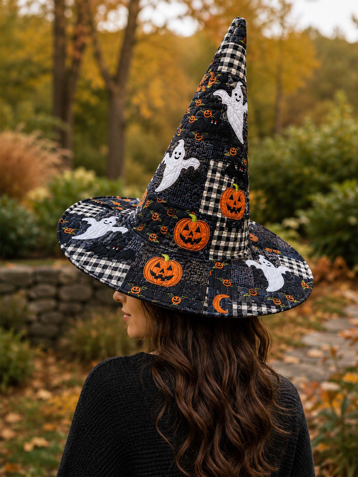 Spooky Ghost Halloween Handcrafted Quilted Witch Hat