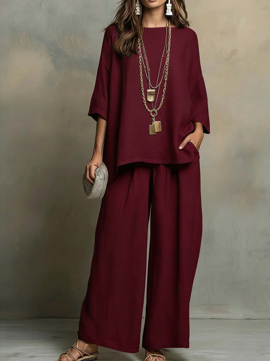 Women's Casual Simple Cotton And Linen Set