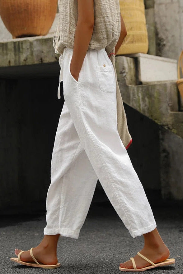 Solid Color with Pockets Sashes Loose Pants