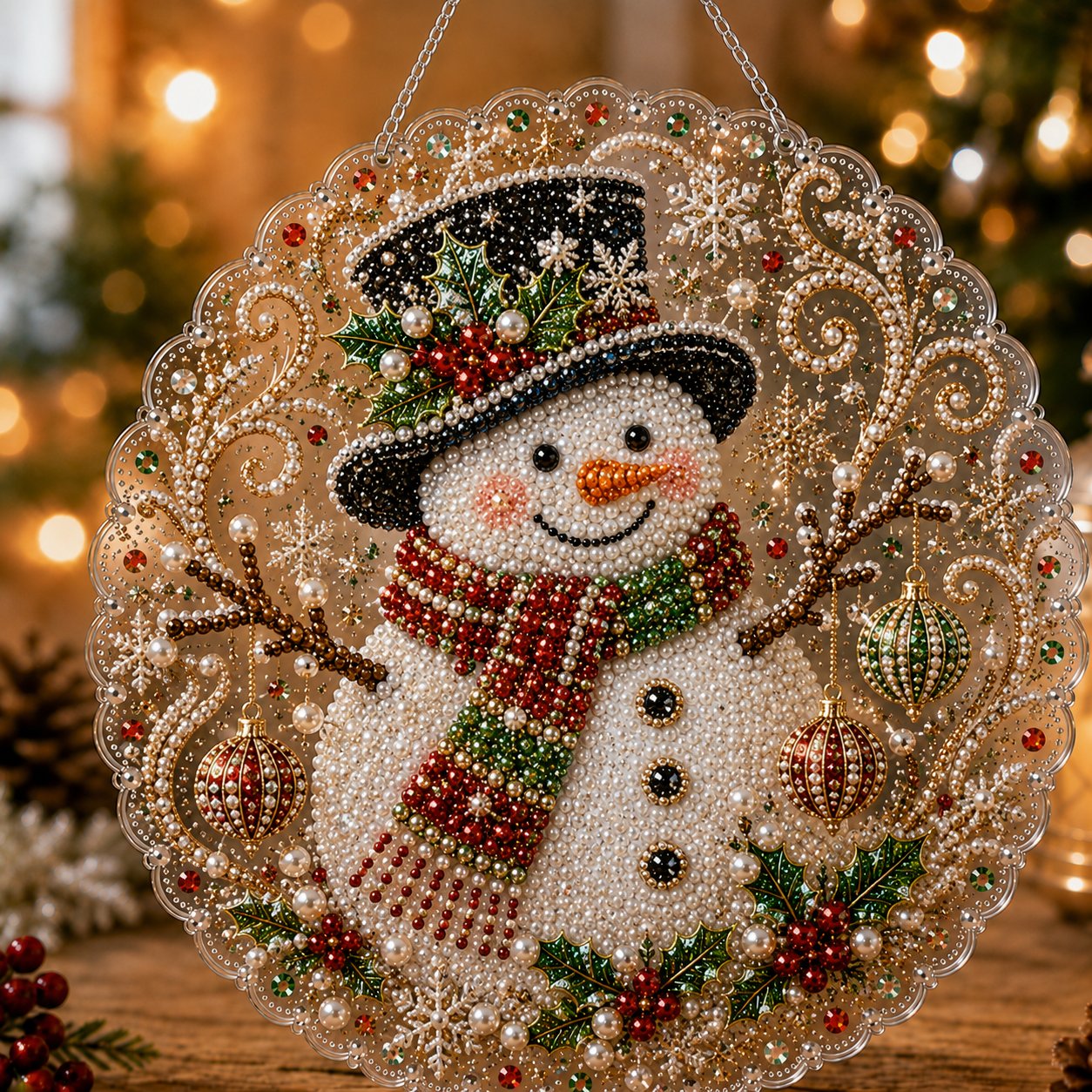 🎄 Premium Christmas Pearl Diamond Art Ornament Kit | DIY Holiday Hanging Decor