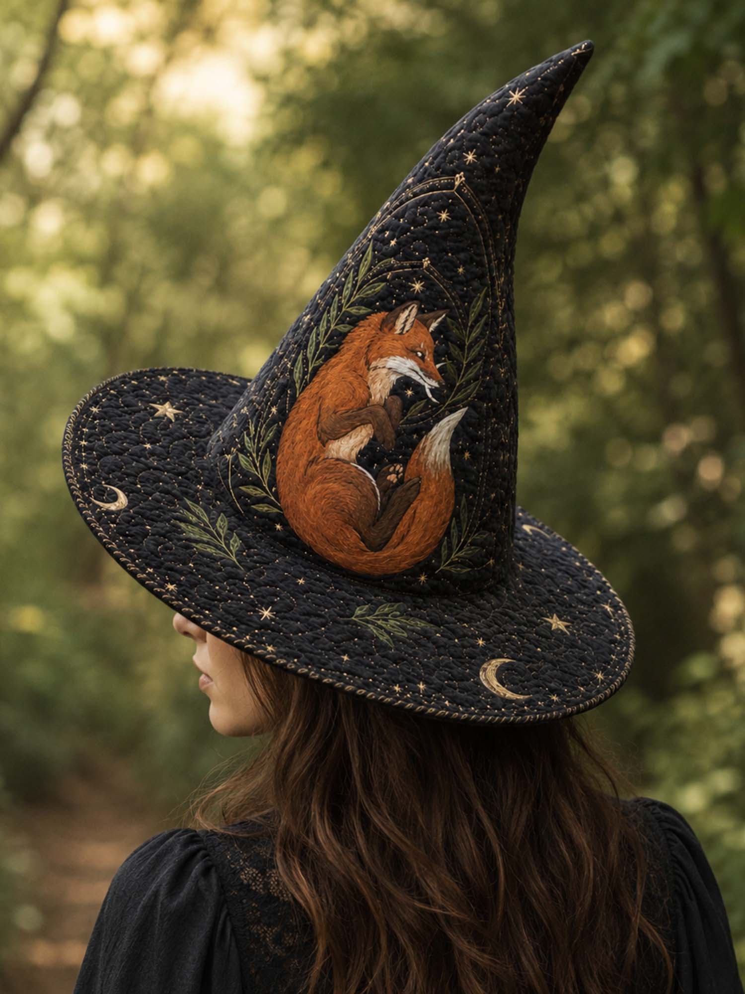 Enchanted Fox Handcrafted Quilted Witch Hat