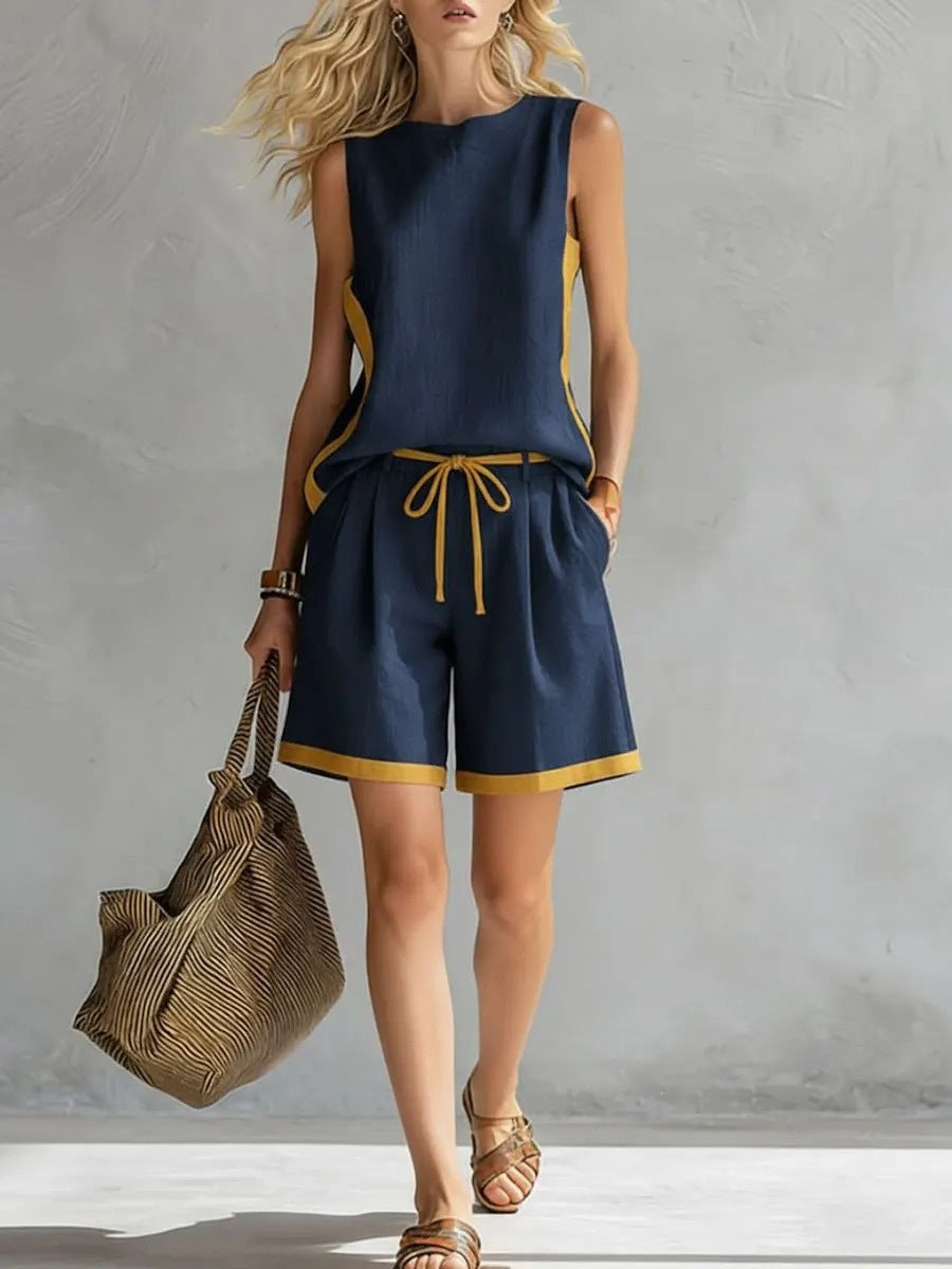 Solid Color Loose Casual Vest and Shorts Set
