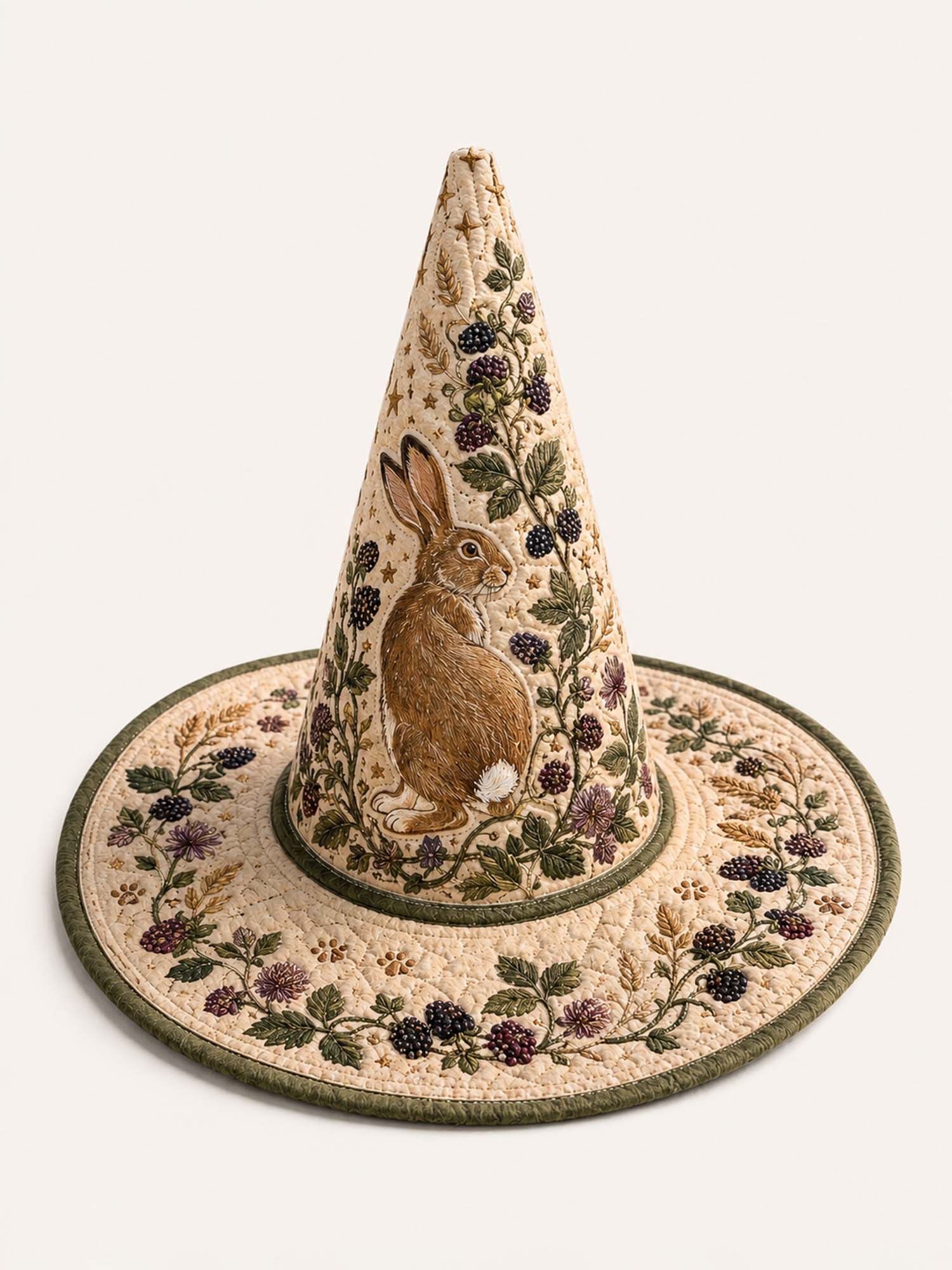 Woodland Rabbit Cottagecore Botanical Handcrafted Quilted Witch Hat