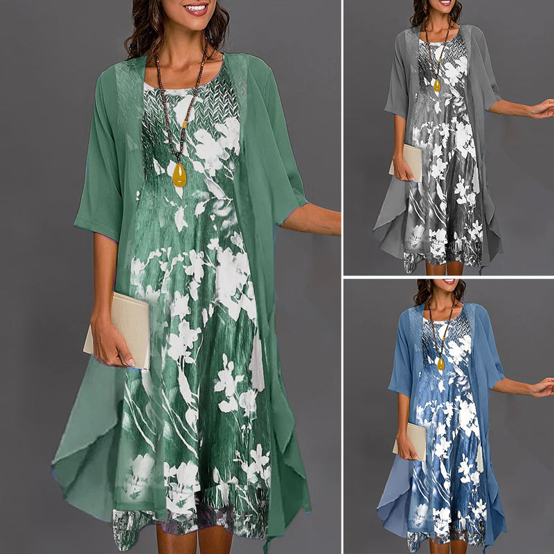 馃敟 LIMITED TIME: 70% OFF  Women Floral Print Two Piece Half Sleeve Midi Dress Set