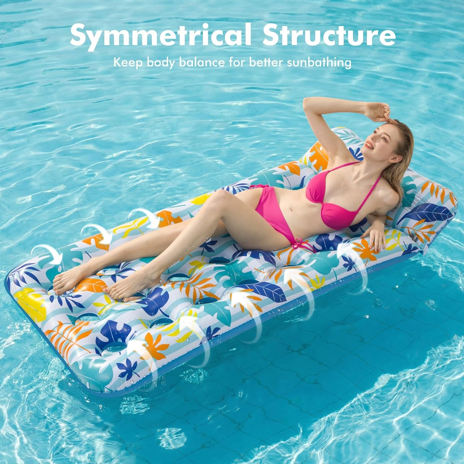 Inflatable Pool Float Mat, Giant Pool Floats Adult Size with Headrest, Lake Float Raft Water Lounger, Multi-Purpose Swimming Pool Floats for Pool Party, Summertime Beach, Outdoor