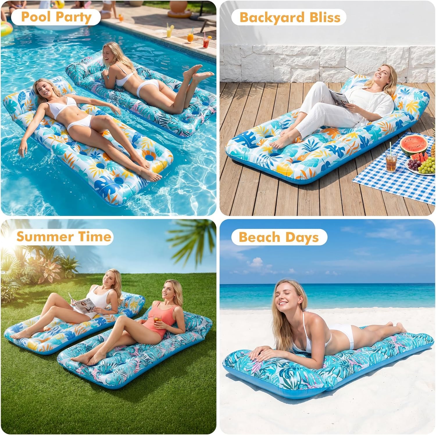 Inflatable Pool Float Mat, Giant Pool Floats Adult Size with Headrest, Lake Float Raft Water Lounger, Multi-Purpose Swimming Pool Floats for Pool Party, Summertime Beach, Outdoor