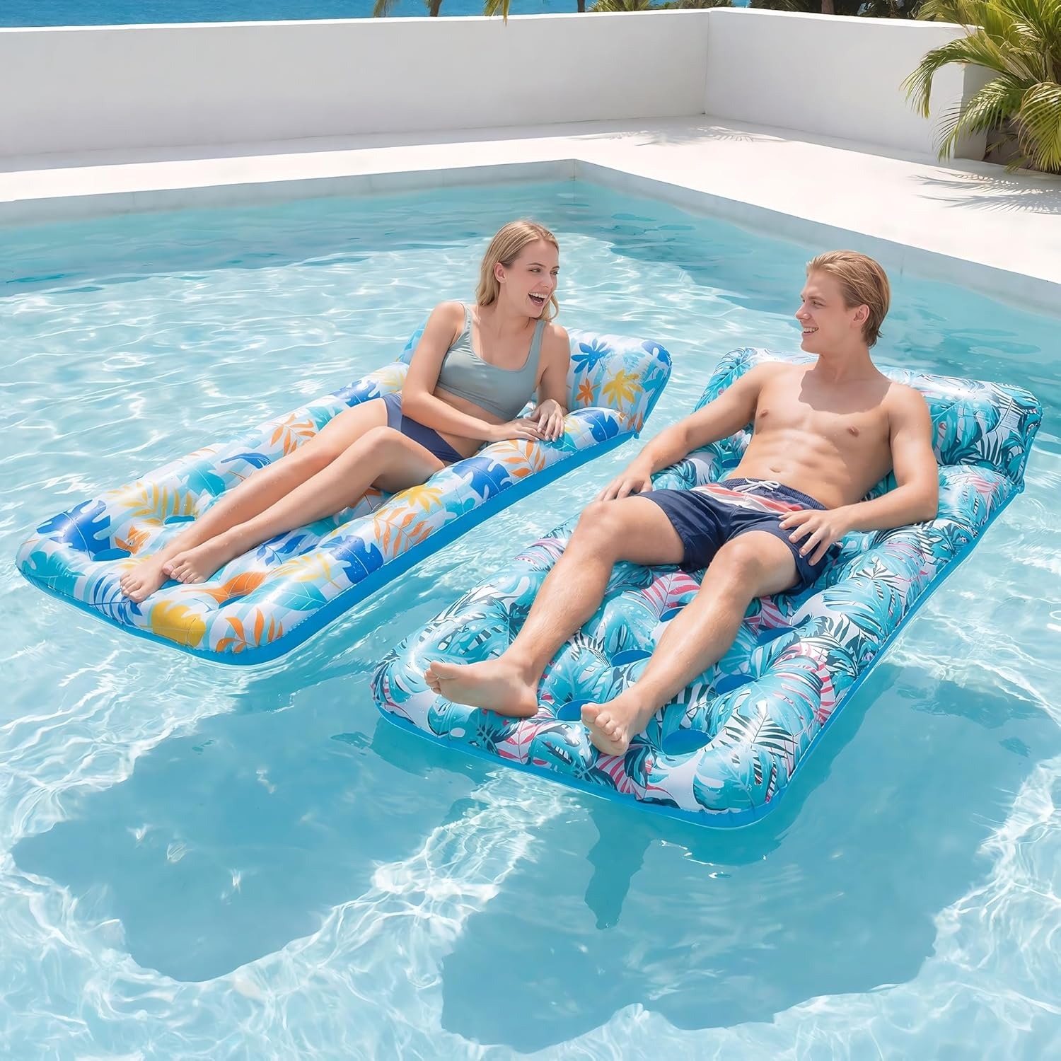 Inflatable Pool Float Mat, Giant Pool Floats Adult Size with Headrest, Lake Float Raft Water Lounger, Multi-Purpose Swimming Pool Floats for Pool Party, Summertime Beach, Outdoor