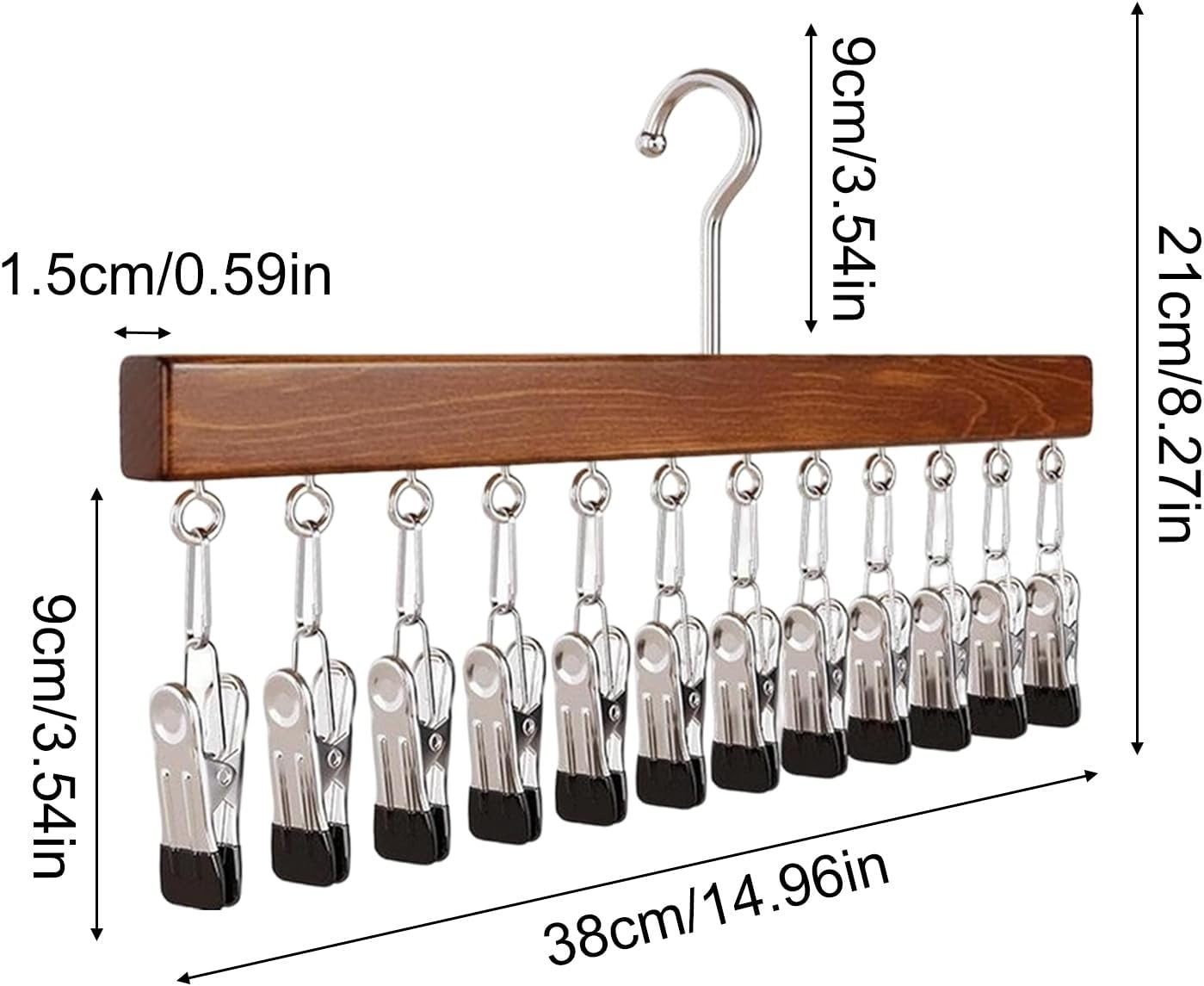 Pure Wood Rotating Closet Organizer - Vertical Space Saver , Closet Organizer with 12 Clips