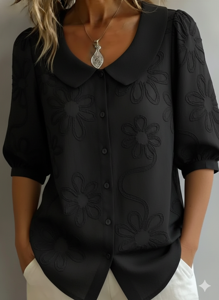 Vintage Peter Pan Collar Embroidered Floral Shirt