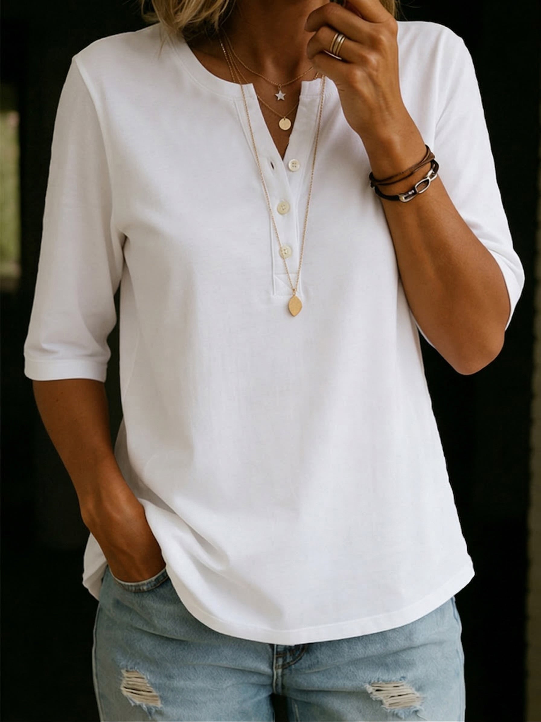 Classic Henley Collar 100% Cotton T-shirt