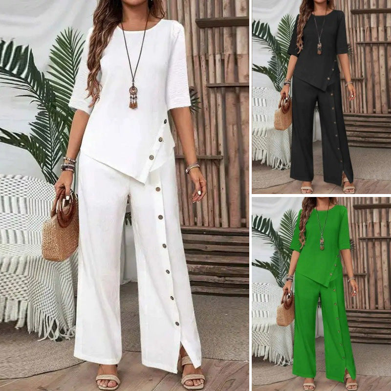 ⏳Time-Limited Special⏰Women's Irregular Hem Top & Wide Leg Pants Two-Piece Set