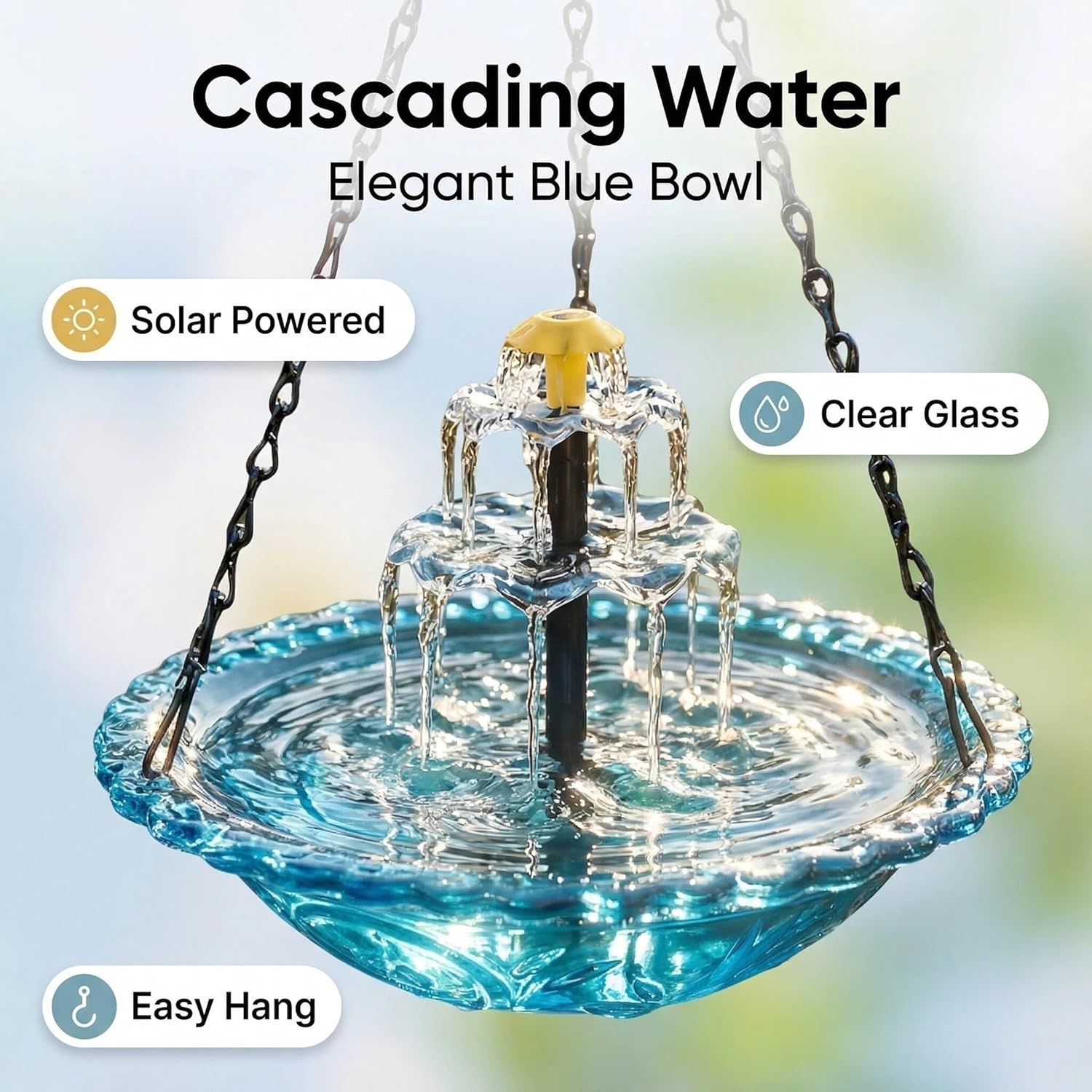 🔥Last 4 hours Hot Sale 50%-🐦Solar Cascade Hanging Bird Bath Fountain